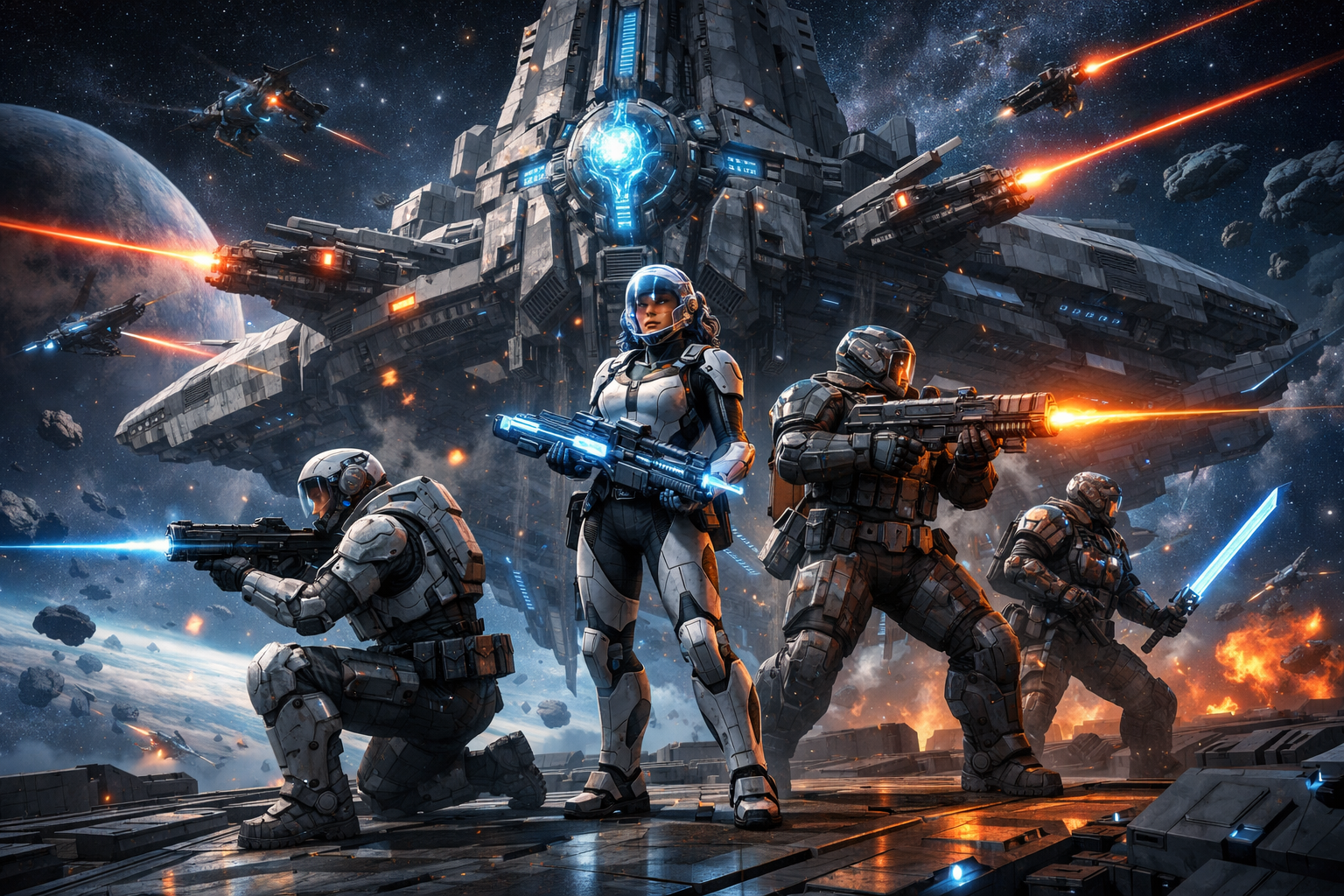 fantasyart Scifi them of a space team protecting their mother ship-1