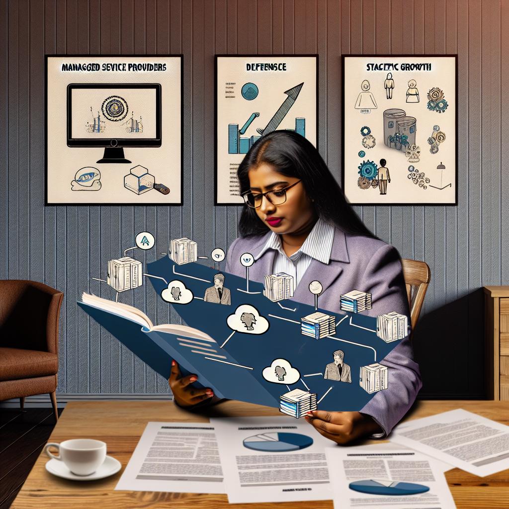 An image of a small business owner reading a guide on IT managed services, with a focus on technology expertise, improved security, and strategic grow