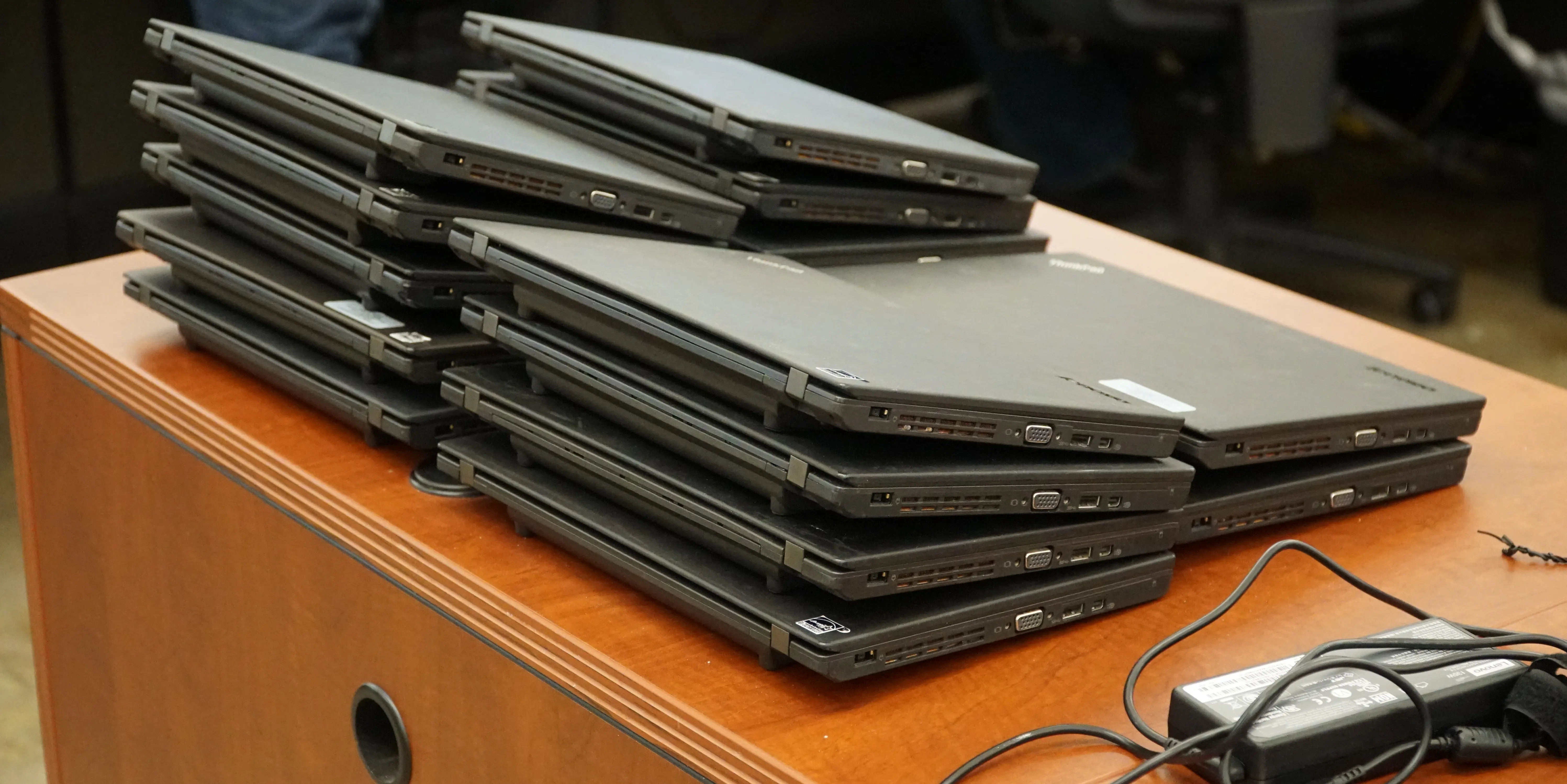 A pile of laptops